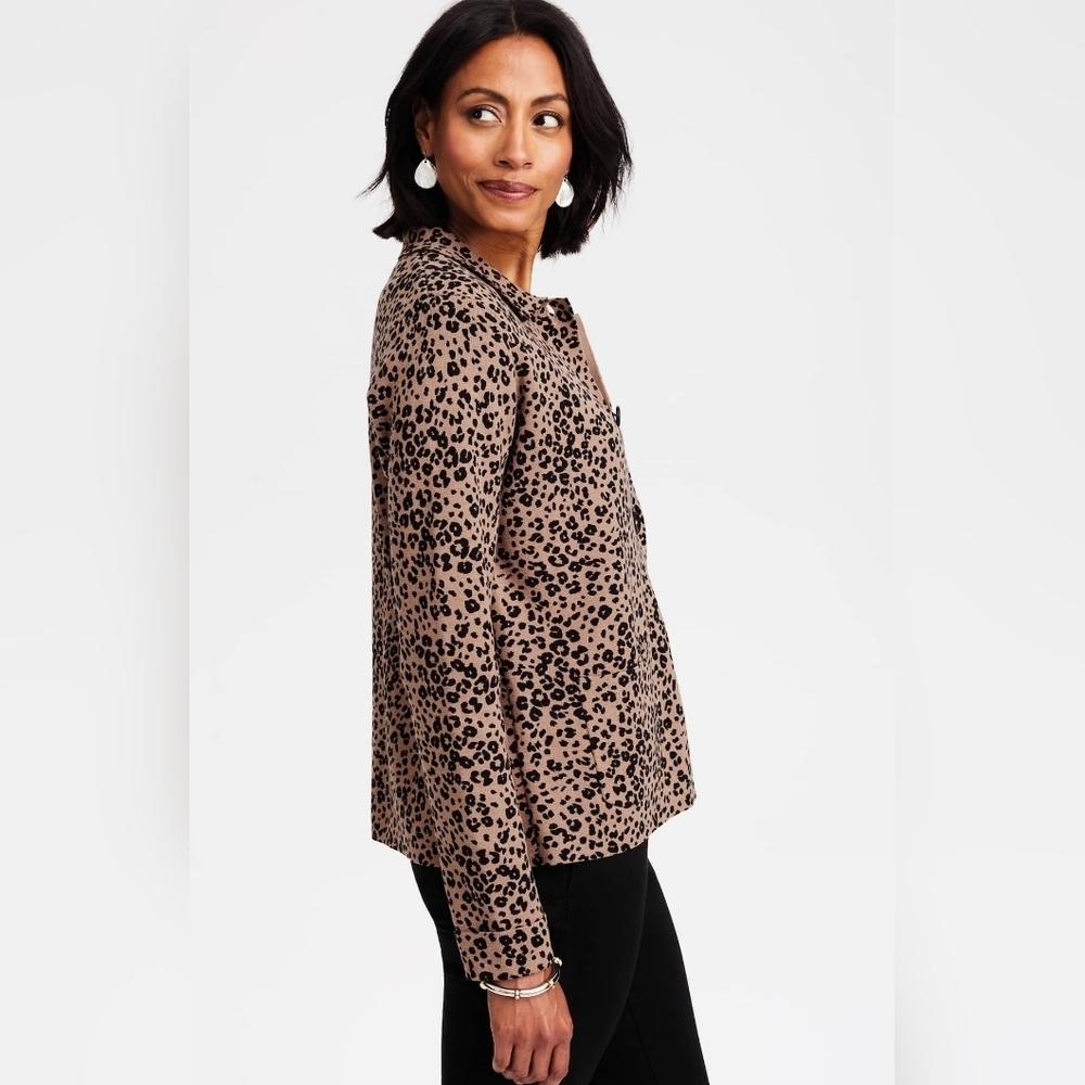 J Jill NWT Leopard Print Double Knit Cotton Blend Blazer Jacket L